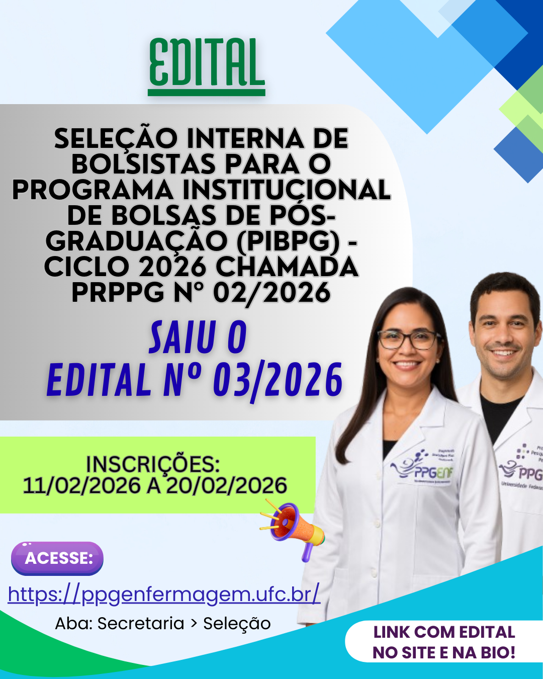 Seleção Interna de Bolsistas para o Programa Institucional de Bolsas de Pós-Graduação (PIBPG) – Ciclo 2026 Chamada PRPPG nº 02/2026